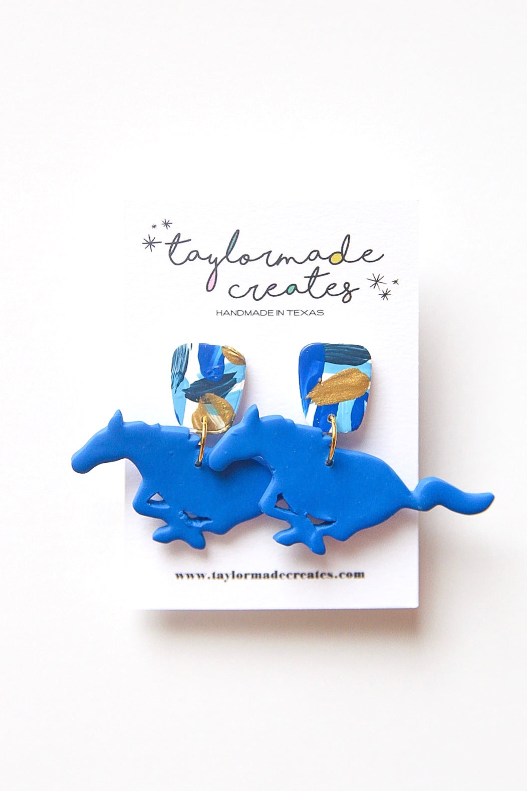 Blue & Handpainted Mustang Earrings - Large