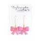 Pink Glitter Bow Dangle Earrings - Large