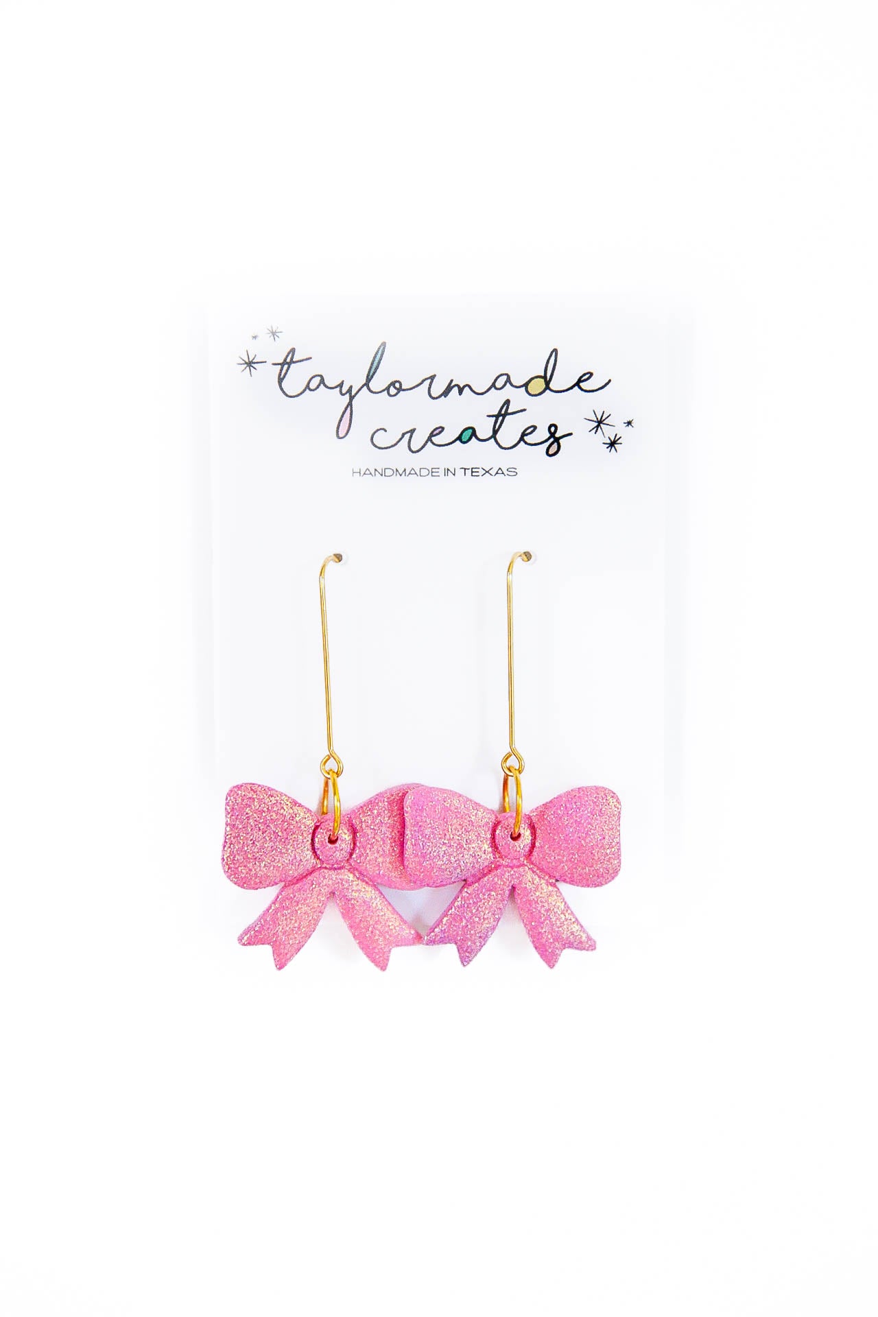 Pink Glitter Bow Dangle Earrings - Large