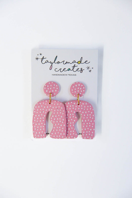 Pink Polka Dot Arch Earrings - Large