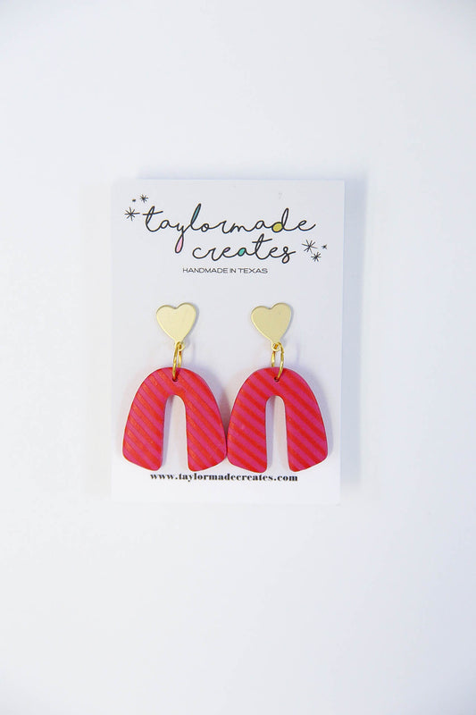 Pink & Red Stripe Arch Earrings - Small