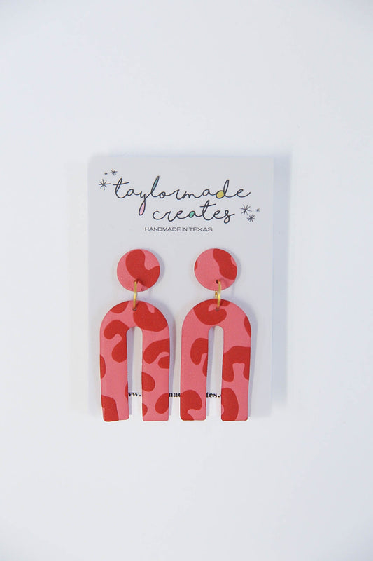 Pink & Red Print Arch Earrings - Large