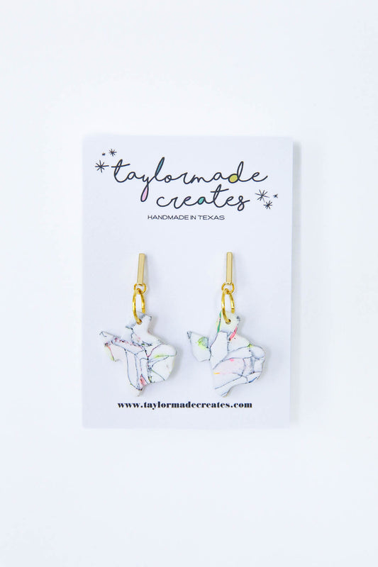 White Marble Texas Earrings - Small