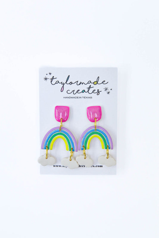 Rainbow & Cloud Dangle Earrings - Large