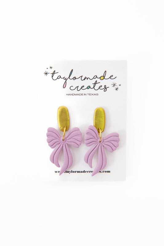 Lavender & Gold Bow Earrings - Medium