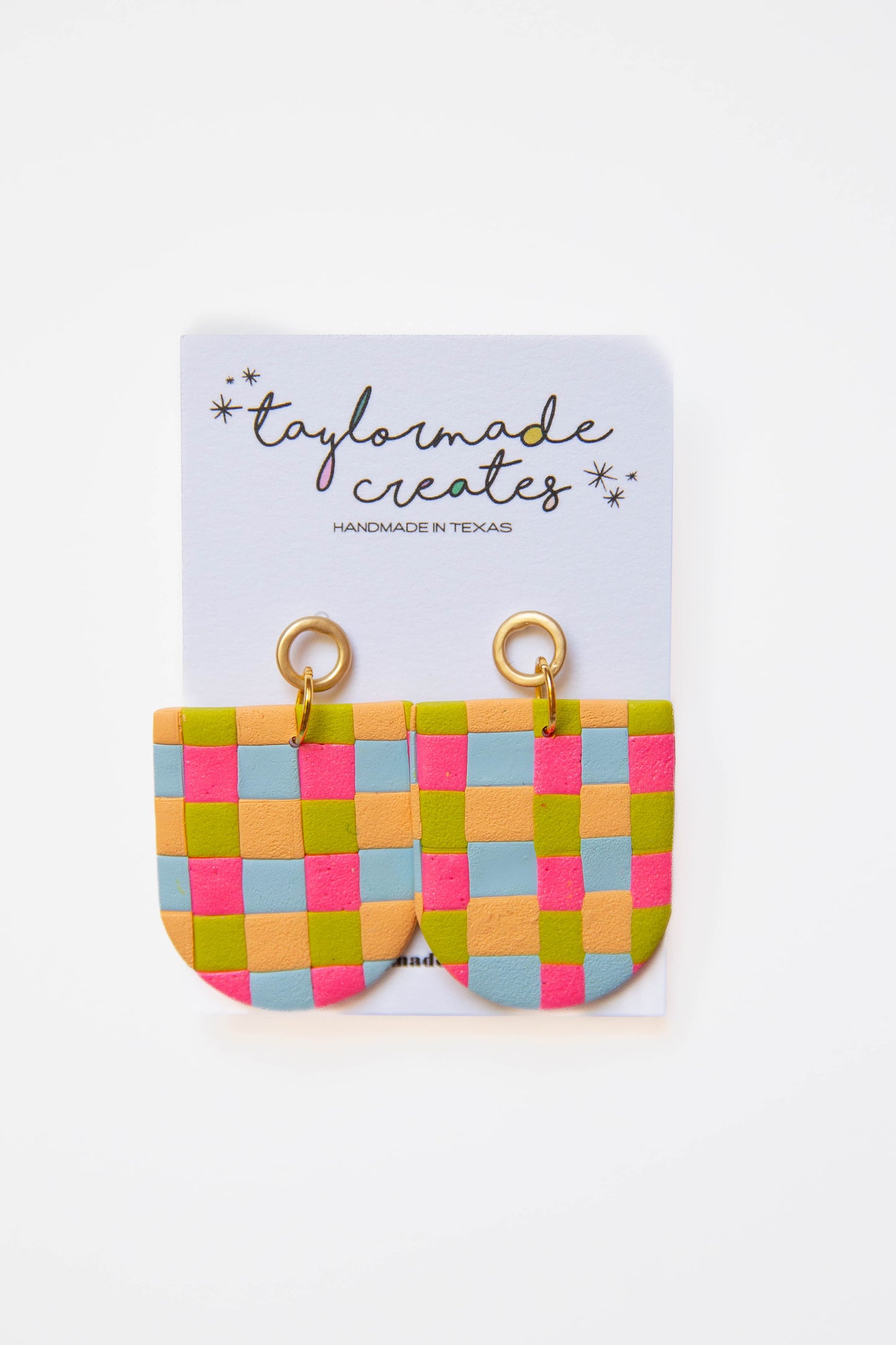Summer Plaid Dome Earrings - Large