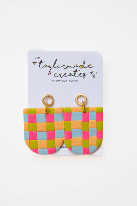 Summer Plaid Dome Earrings - Large