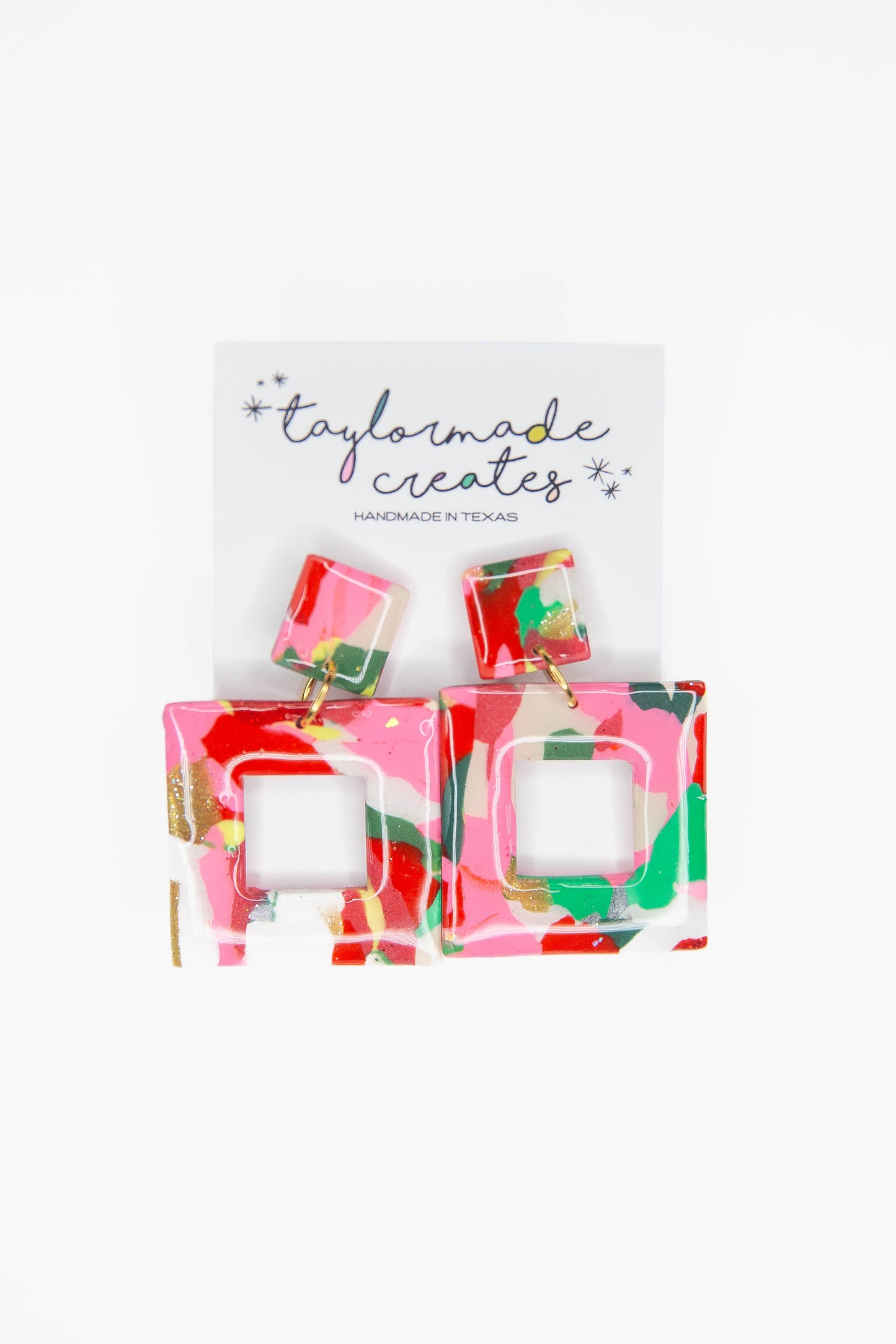 Scrappy Square Christmas Earrings