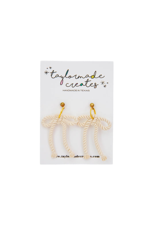 Cream Nautical Rope Bow Earrings - Medium