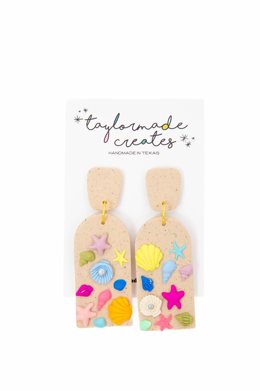 Sand Seashell Dome Earrings - XL