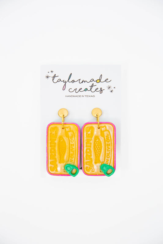 Yellow & Baby Blue Sardine Tin Earrings - Large