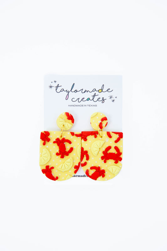 Crab & Lemon Dome Dangle Earrings - Large