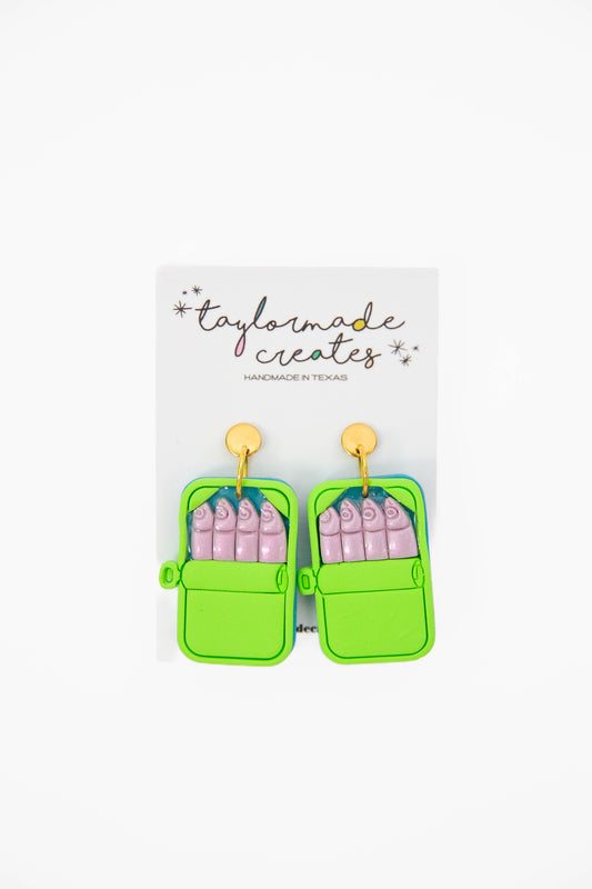 Neon Green Sardine Tin Earrings - Large