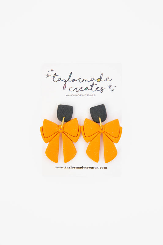Orange & Black Bow Earrings - Medium