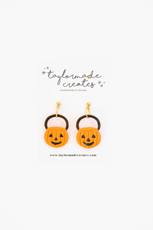 Halloween Pumpkin Bucket Earrings - Medium