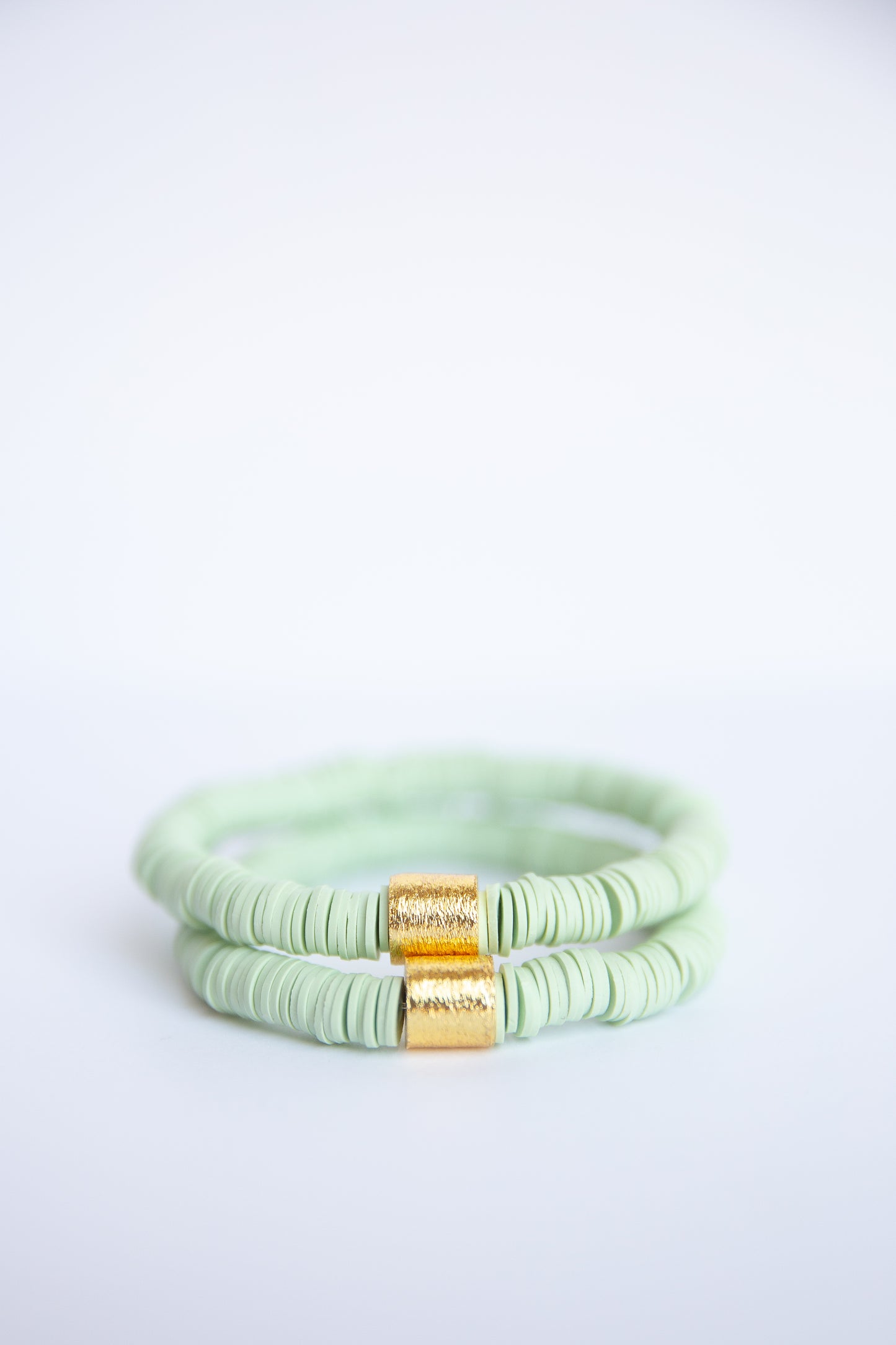 Mint Green Vinyl Disk Beaded Elastic Bracelet
