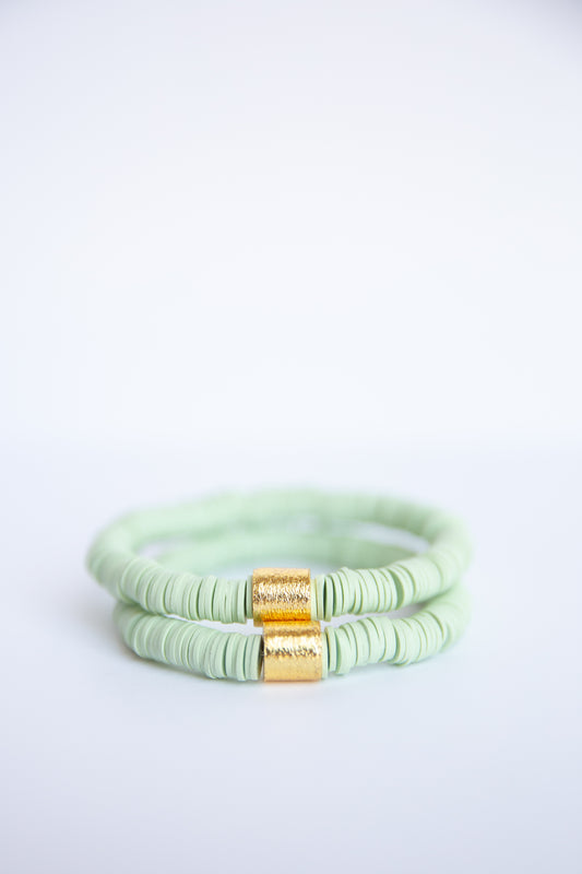 Mint Green Vinyl Disk Beaded Elastic Bracelet