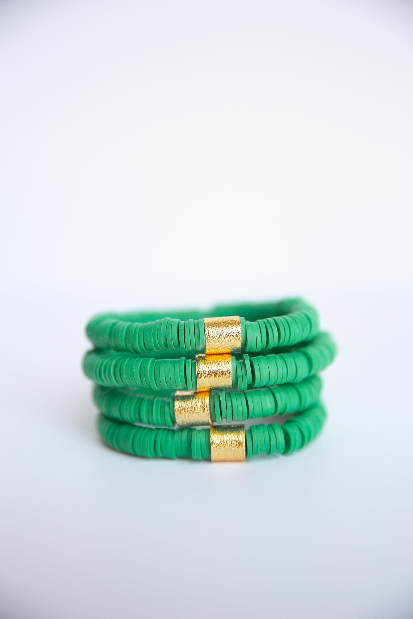 Green Vinyl Disk Beaded Elastic Bracelet