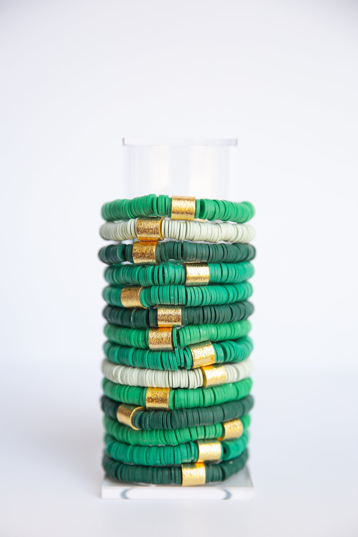 Green Vinyl Disk Beaded Elastic Bracelet