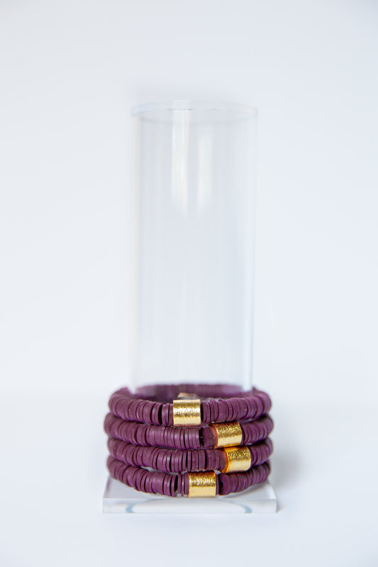 Merlot Vinyl Disk Beaded Elastic Bracelet