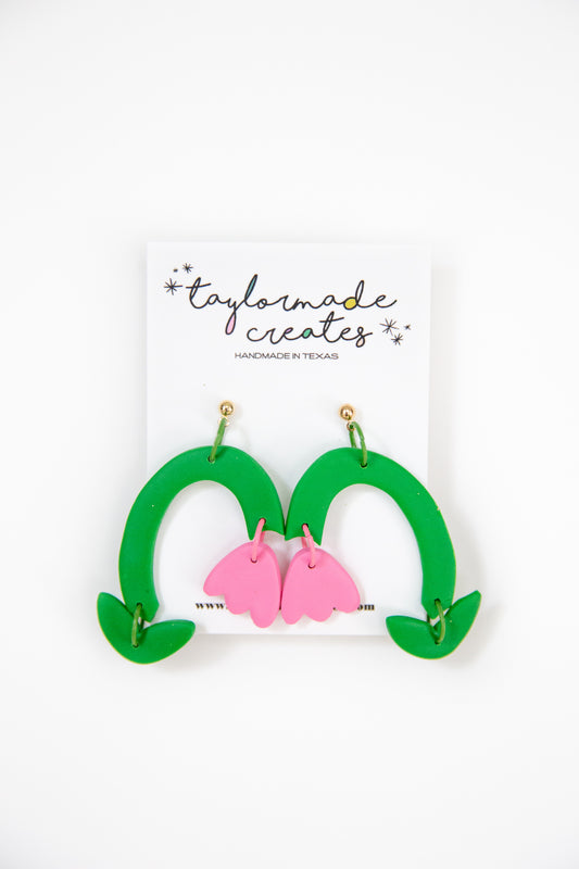Green & Pink Tulip Earrings - XLarge