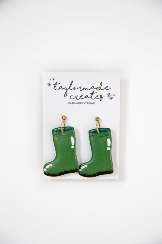 Hunter Green Rainboot Earrings - Large