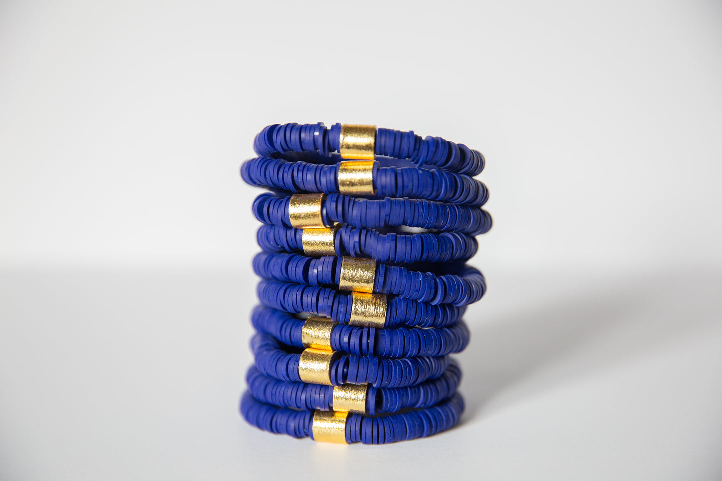 Royal Blue Vinyl Disk Beaded Elastic Bracelet
