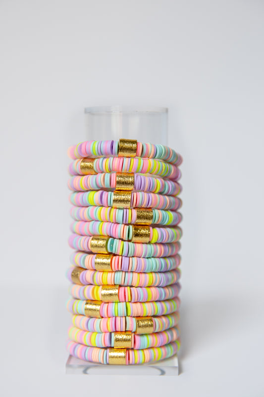 Funfetti Vinyl Disk Beaded Elastic Bracelet