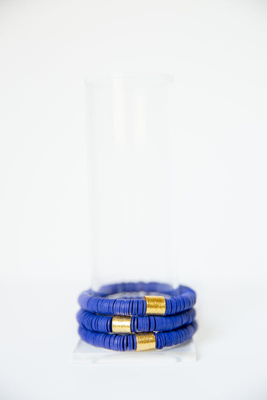 Royal Blue Vinyl Disk Beaded Elastic Bracelet