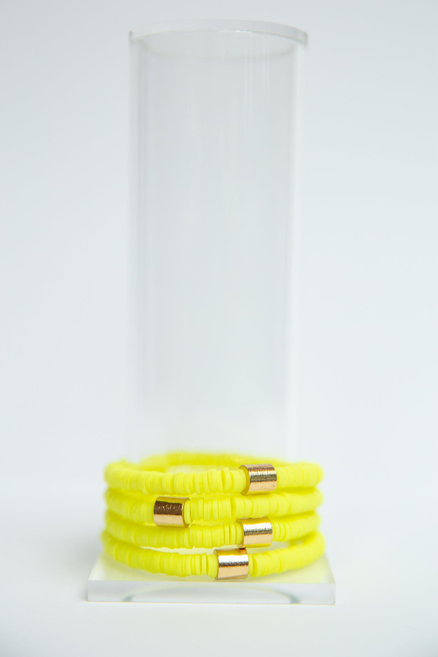 Fluorescent Yellow Vinyl Disk Beaded Elastic Bracelet