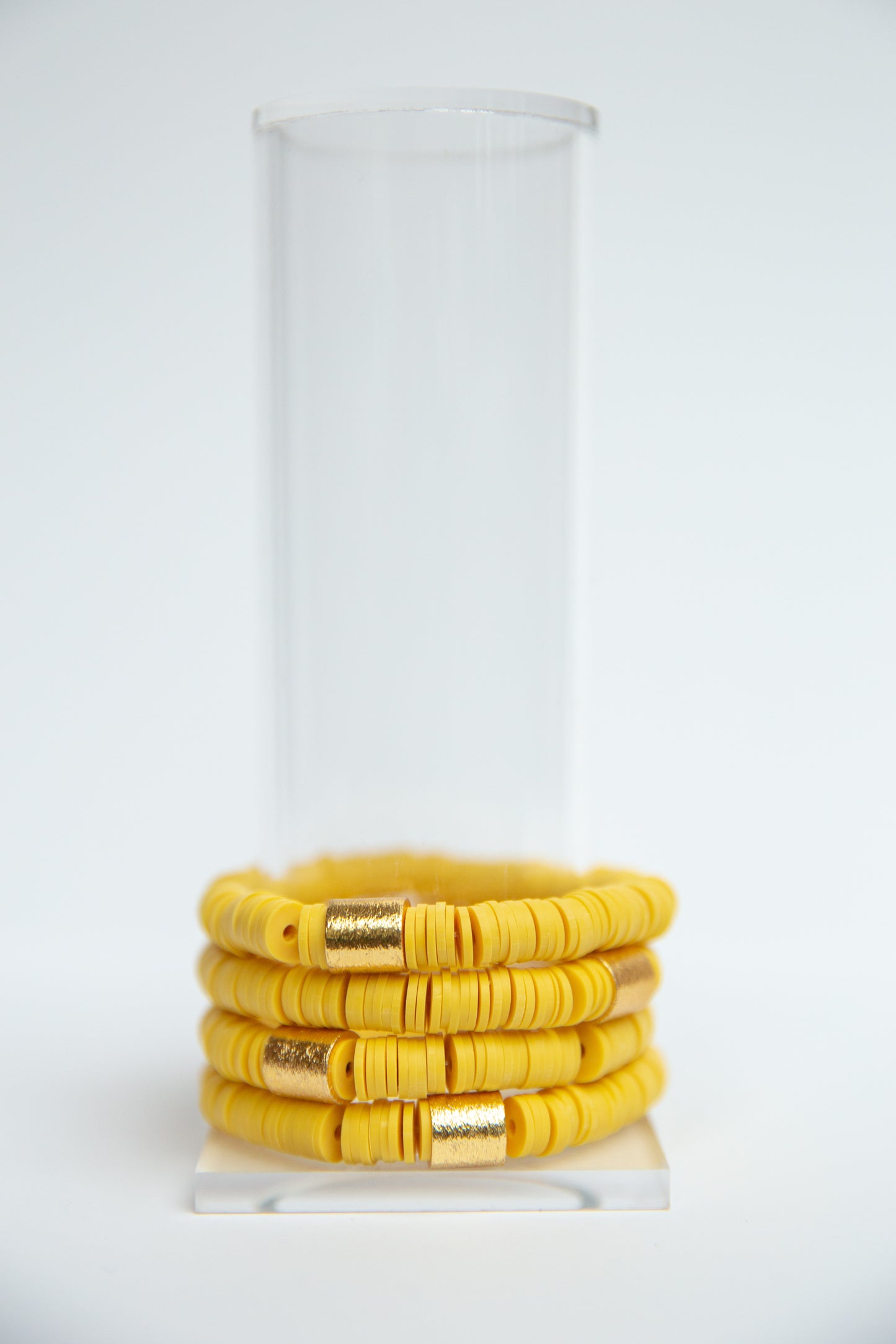 Mustard Yellow Vinyl Disk Beaded Elastic Bracelet