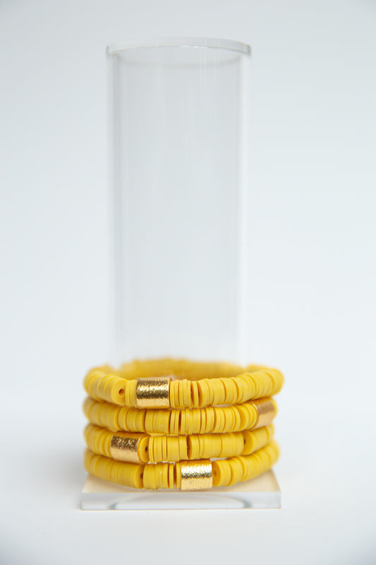 Mustard Yellow Vinyl Disk Beaded Elastic Bracelet