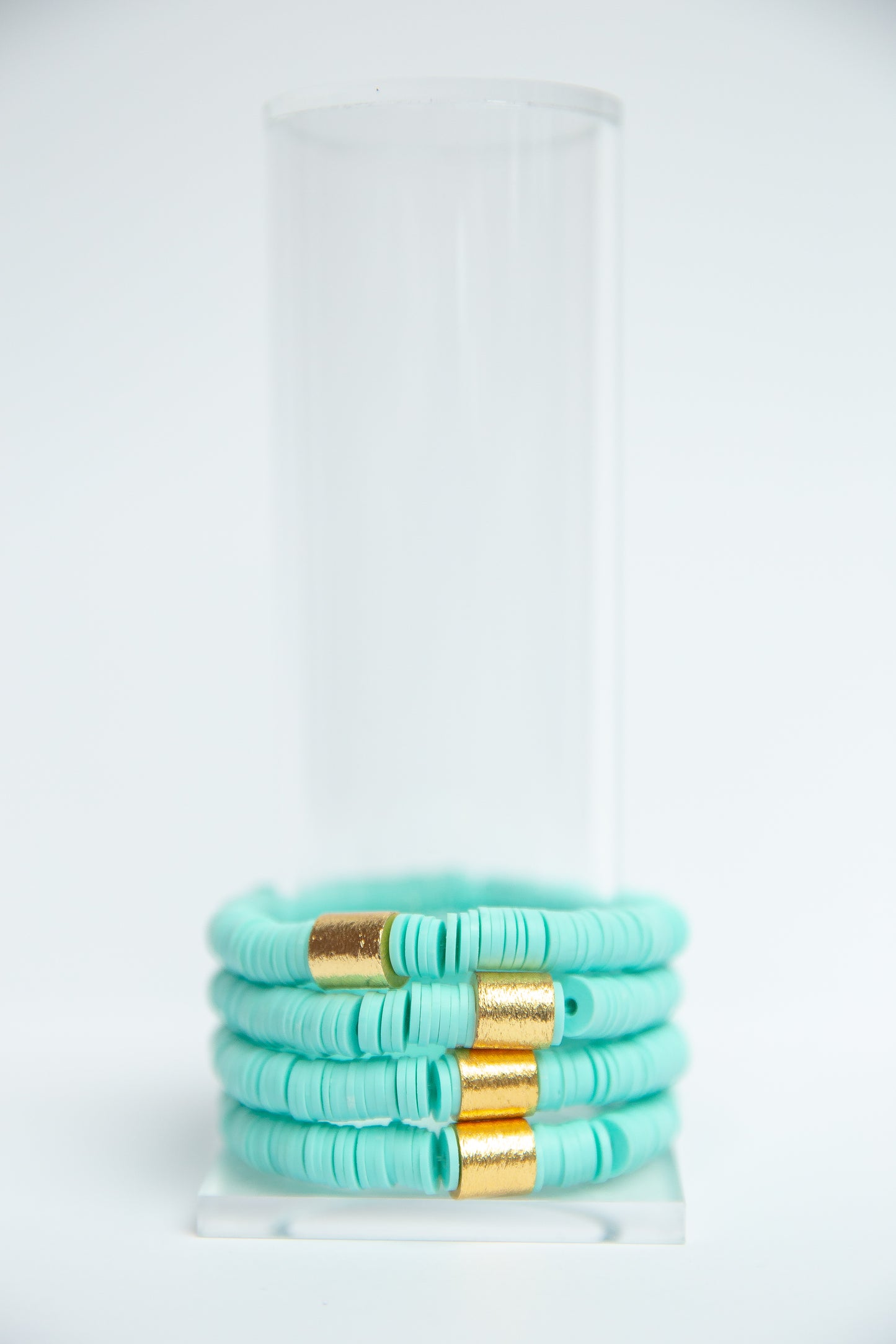 Light Turquoise Vinyl Disk Beaded Elastic Bracelet