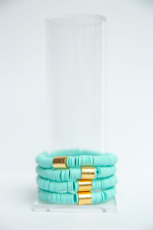 Light Turquoise Vinyl Disk Beaded Elastic Bracelet