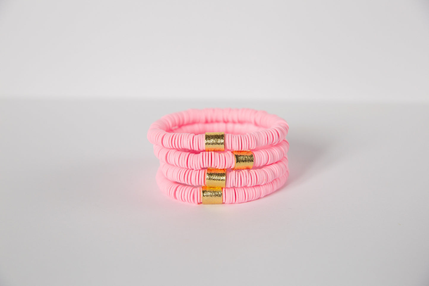 Light Pink Vinyl Disk Beaded Elastic Bracelet