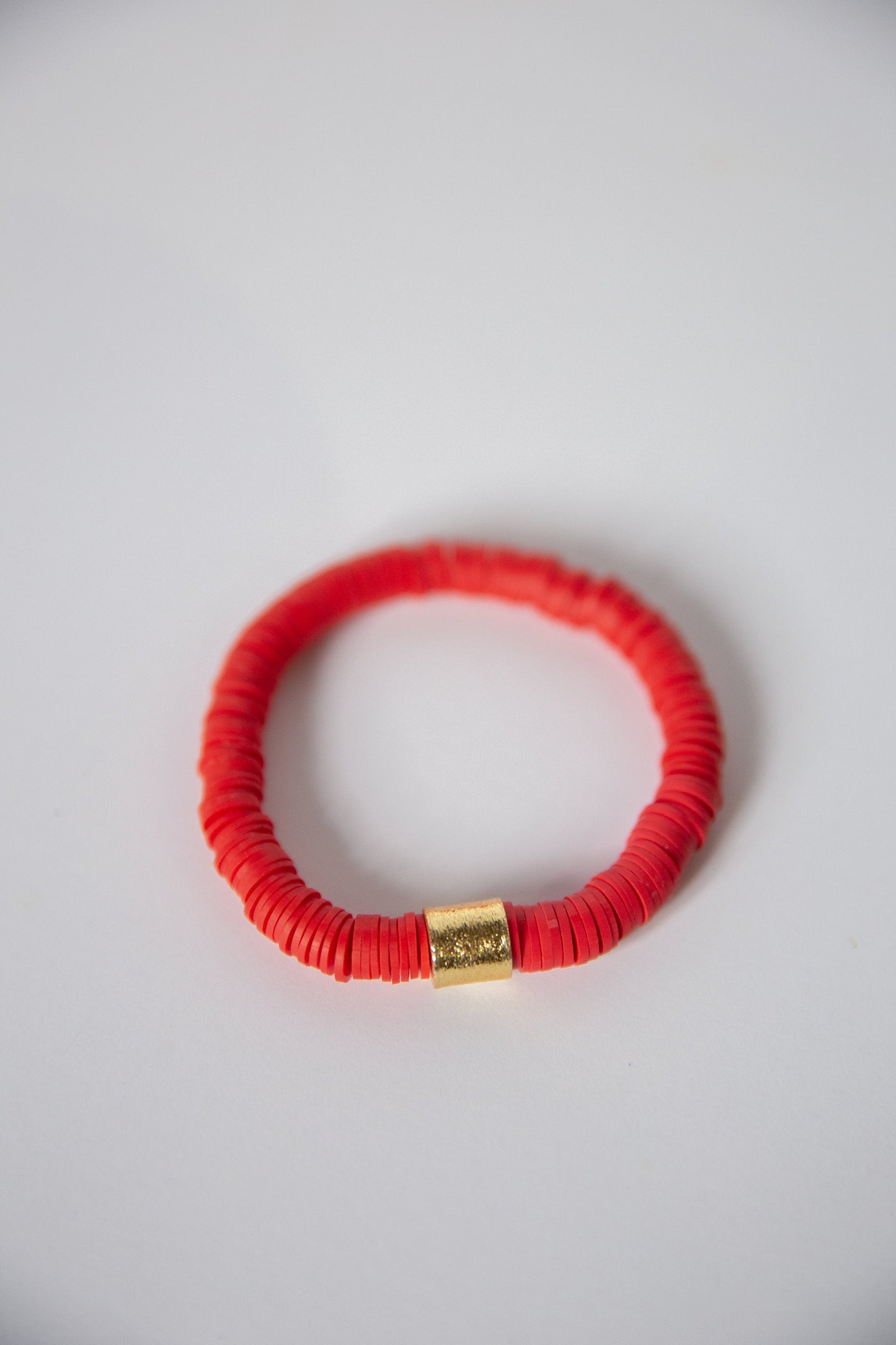 Red Vinyl Disk Beaded Elastic Bracelet