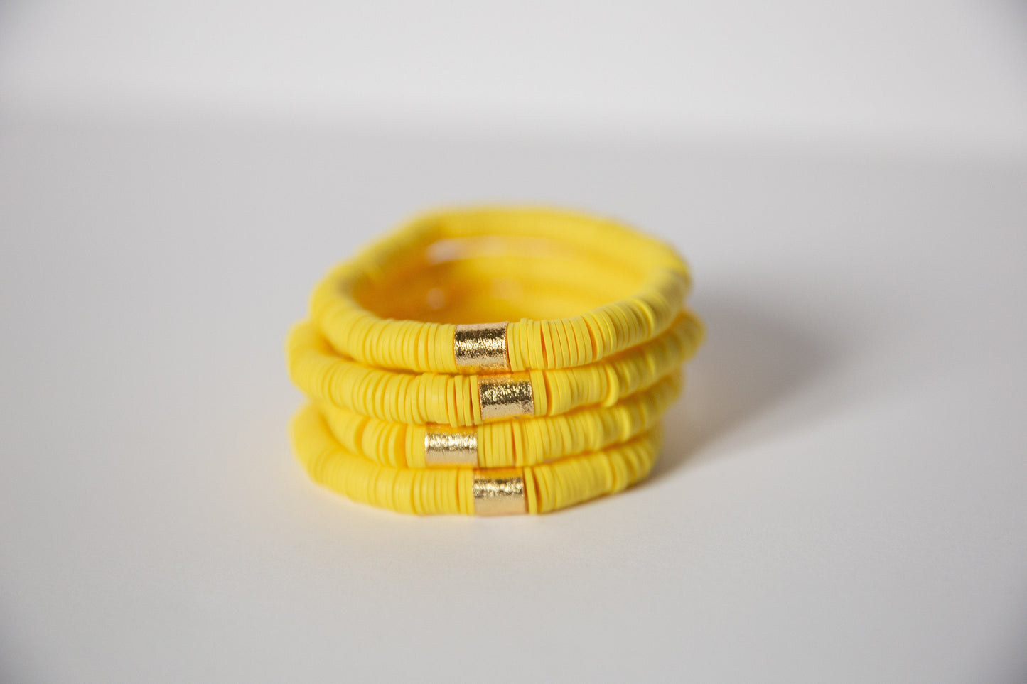 Yellow Vinyl Disk Beaded Elastic Bracelet