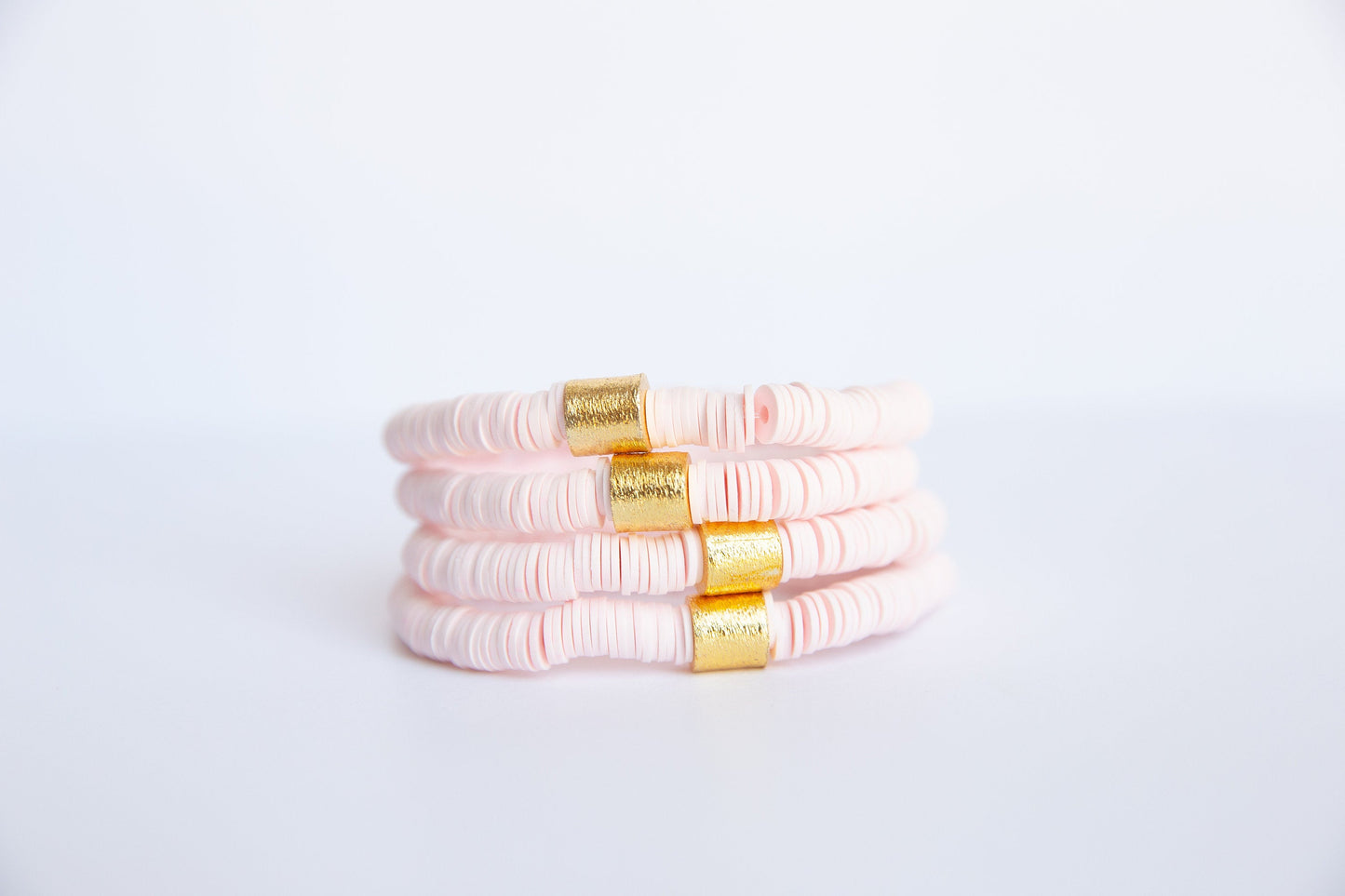 Blush Pink Vinyl Disk Beaded Elastic Bracelet