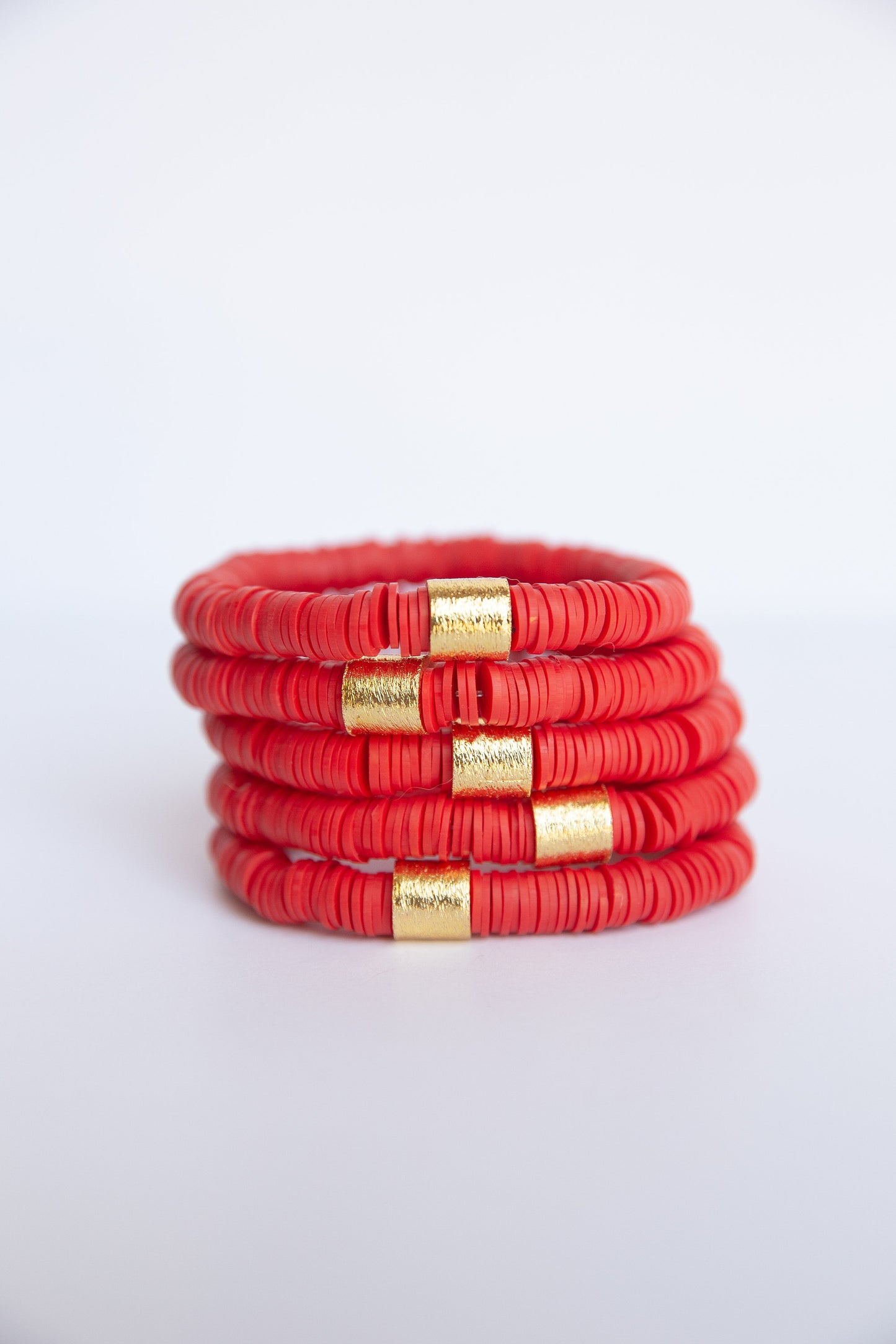 Red Vinyl Disk Beaded Elastic Bracelet