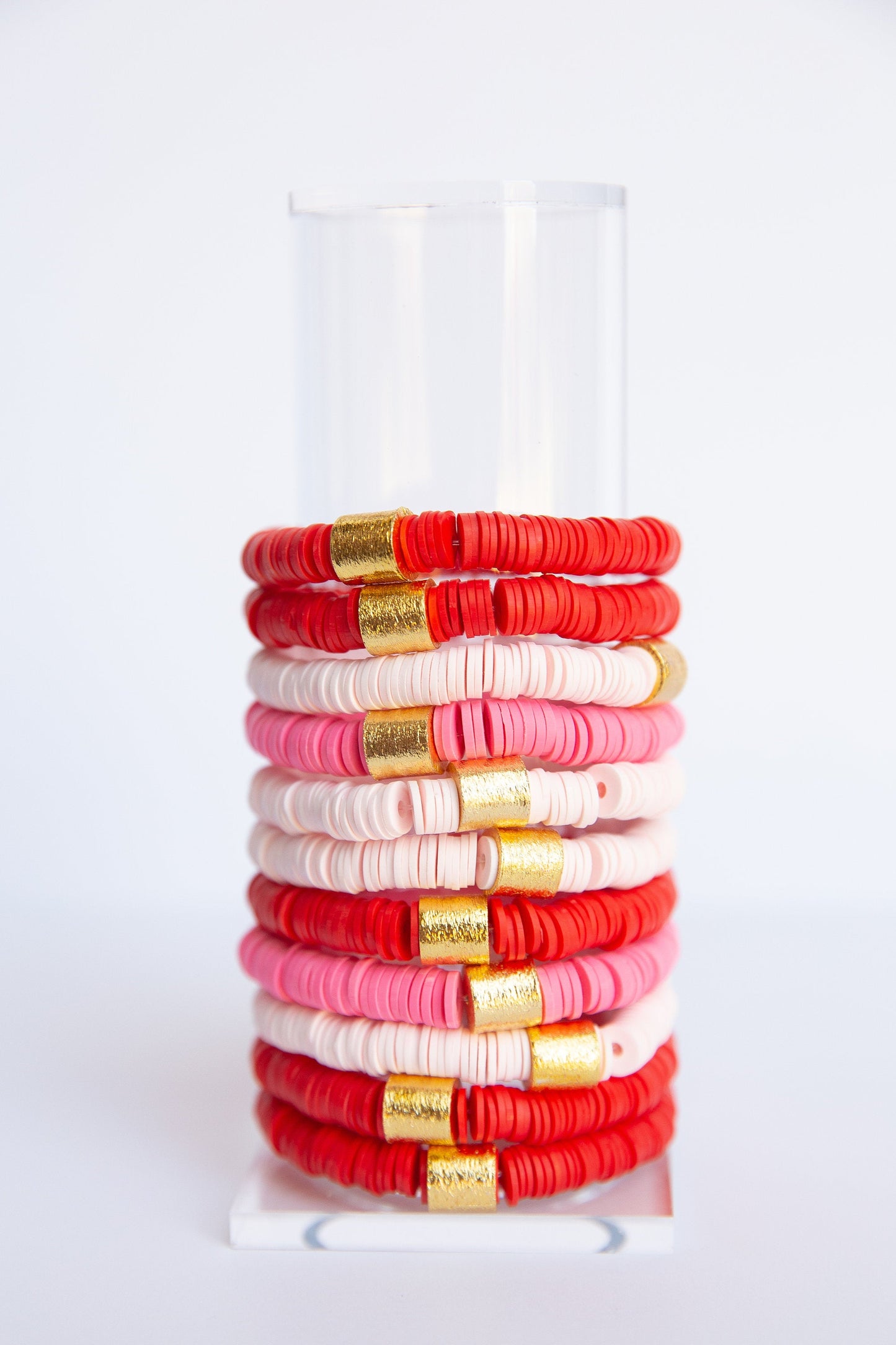 Red Vinyl Disk Beaded Elastic Bracelet