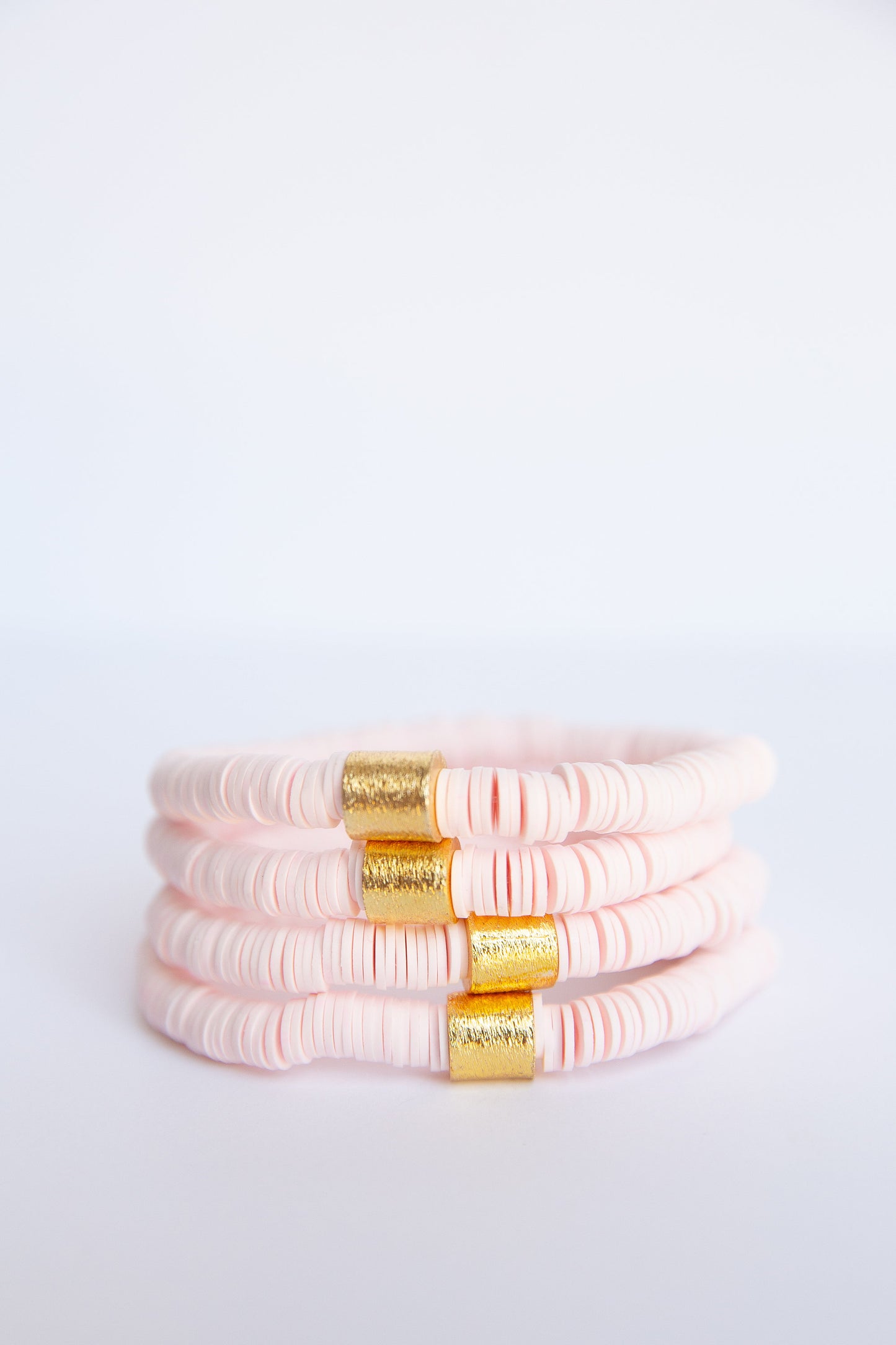Blush Pink Vinyl Disk Beaded Elastic Bracelet