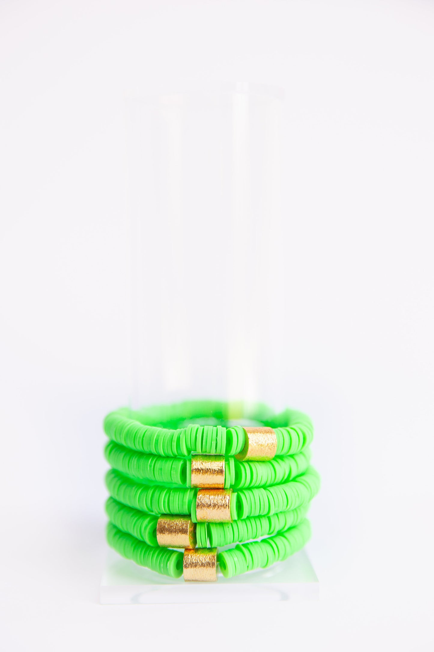 Neon Green Vinyl Disk Beaded Elastic Bracelet