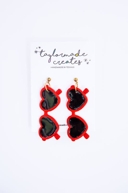 Red Heart Sunglass Earrings - Large