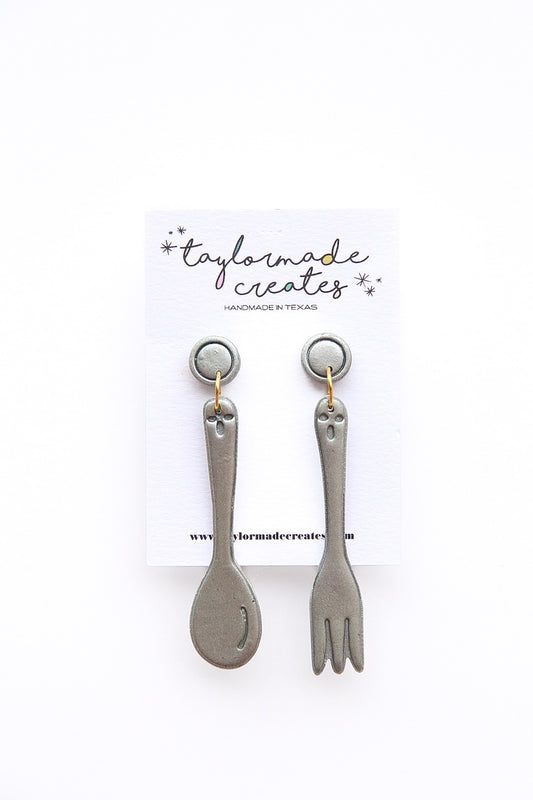 Silver Fork and Spoon Dangle Earrings