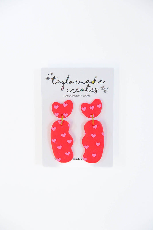 Hot Pink Heart Squiggle Earrings - Medium