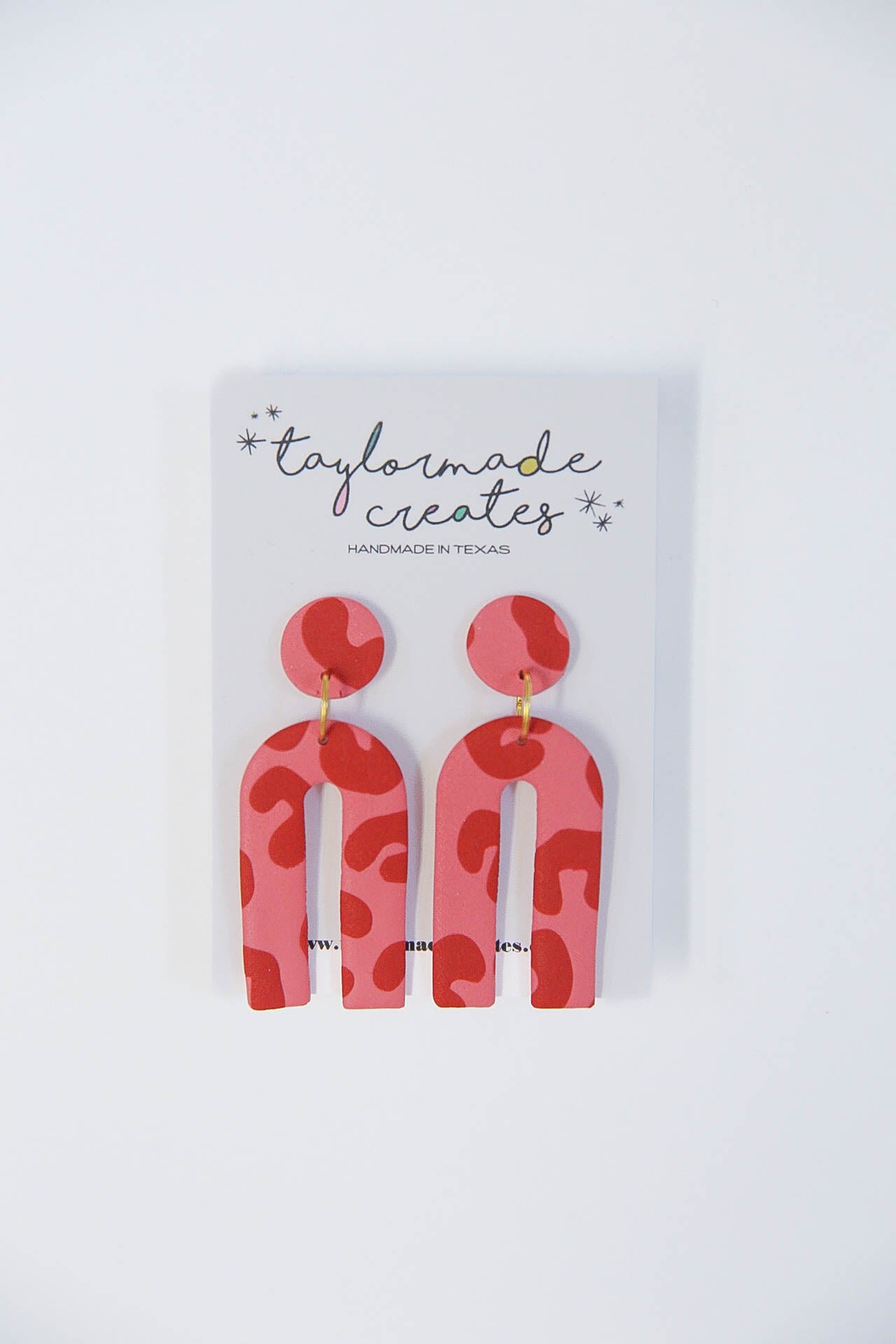 Pink & Red Print Arch Earrings - Large