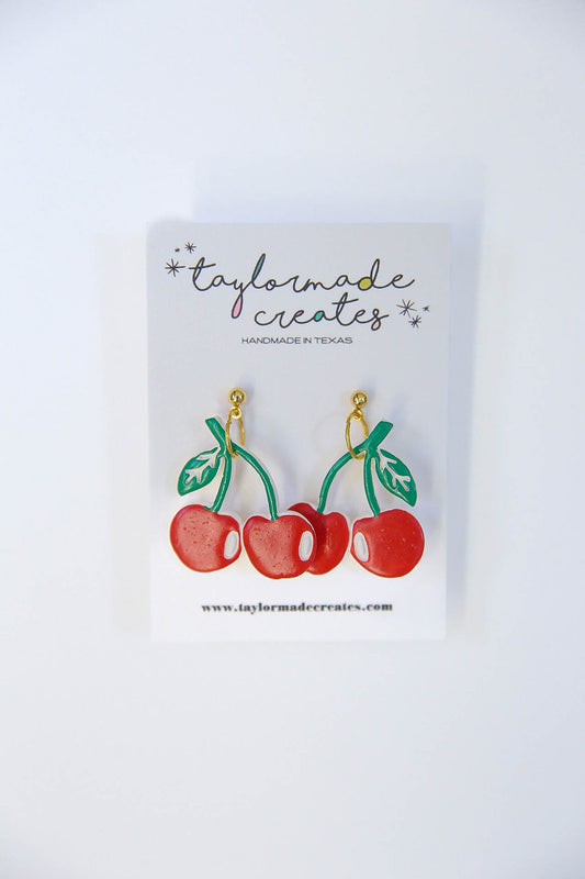 Painted Cherry Earrings - Medium