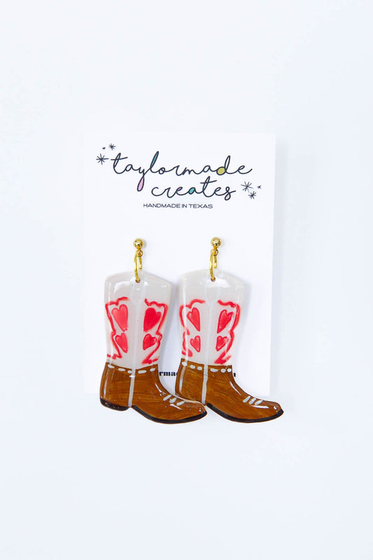 Blush & Red Heart Boot Earrings - Large