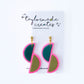 Hot Pink & Green Geo Semicircle Earrings - Large