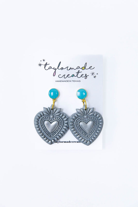 Silver Heart Earrings - Large